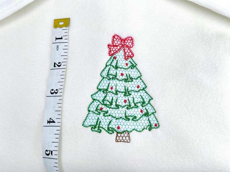 MINI Festive Christmas Tree with Bow awesome Lace Effect and Ruffle machine embroidery designs for hoop 4a4 and 5x7 sweet home decoration