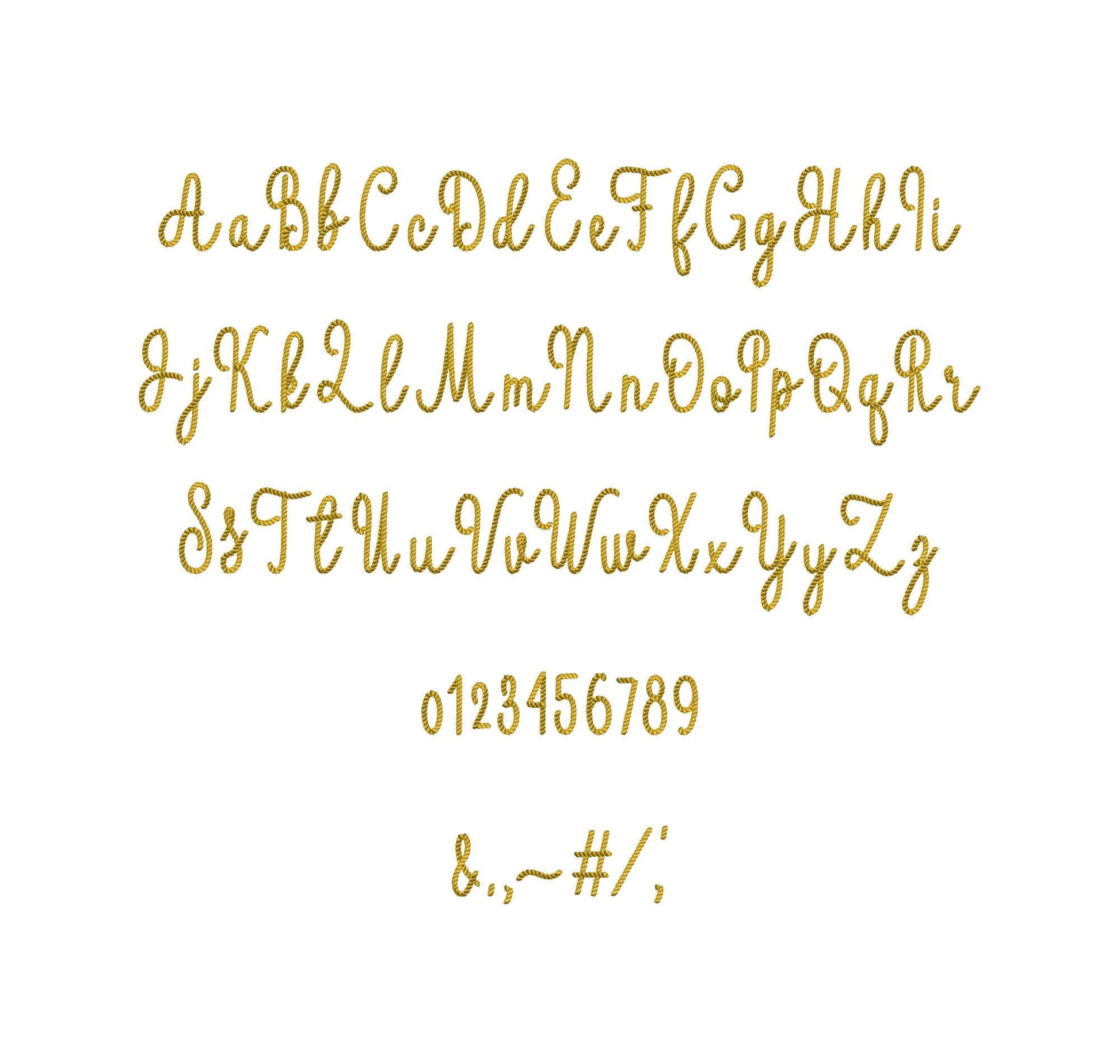 Narrow Mini Rope stitch FONT Burlap Rope textured Alphabet Monogram Machine Embroidery Designs script Cowboy Font mini sizes 1 up to 2 inch