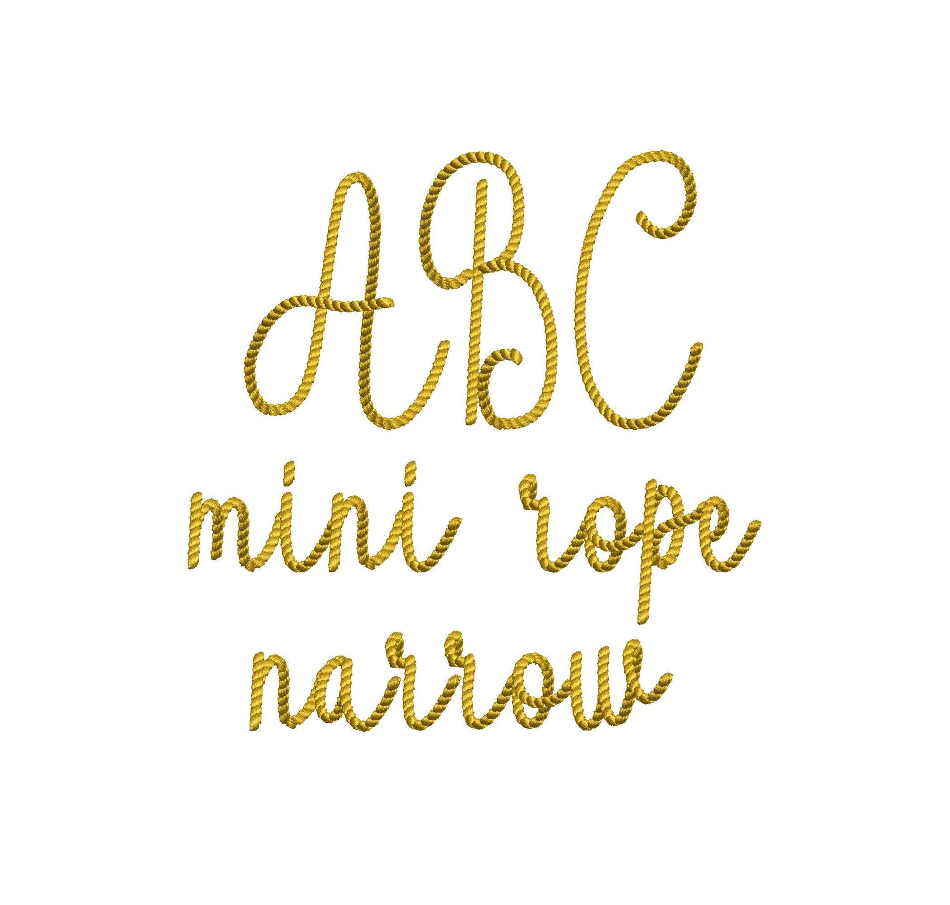 Narrow Mini Rope stitch FONT Burlap Rope textured Alphabet Monogram Machine Embroidery Designs script Cowboy Font mini sizes 1 up to 2 inch