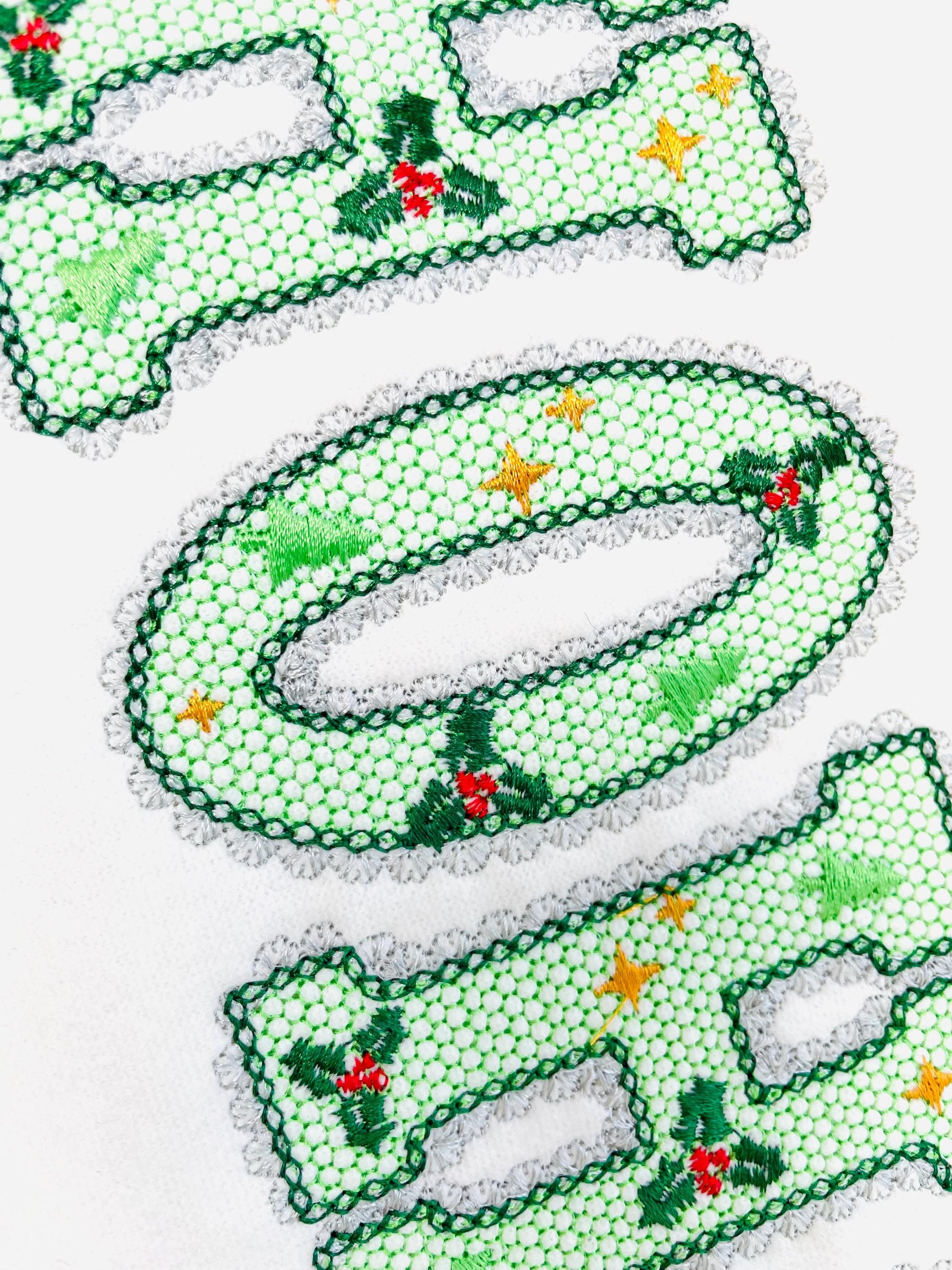 Lace Edge Christmas Floral FONT lace patterned Alphabet Monogram Holiday Festive machine embroidery designs sizes 2.9 up to 3.7 inch, BX