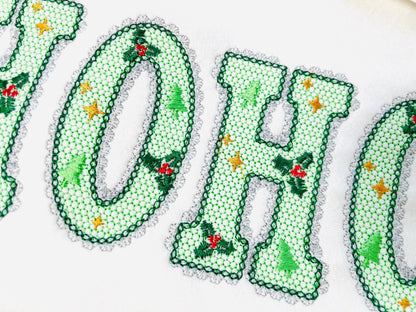 Lace Edge Christmas Floral FONT lace patterned Alphabet Monogram Holiday Festive machine embroidery designs sizes 2.9 up to 3.7 inch, BX