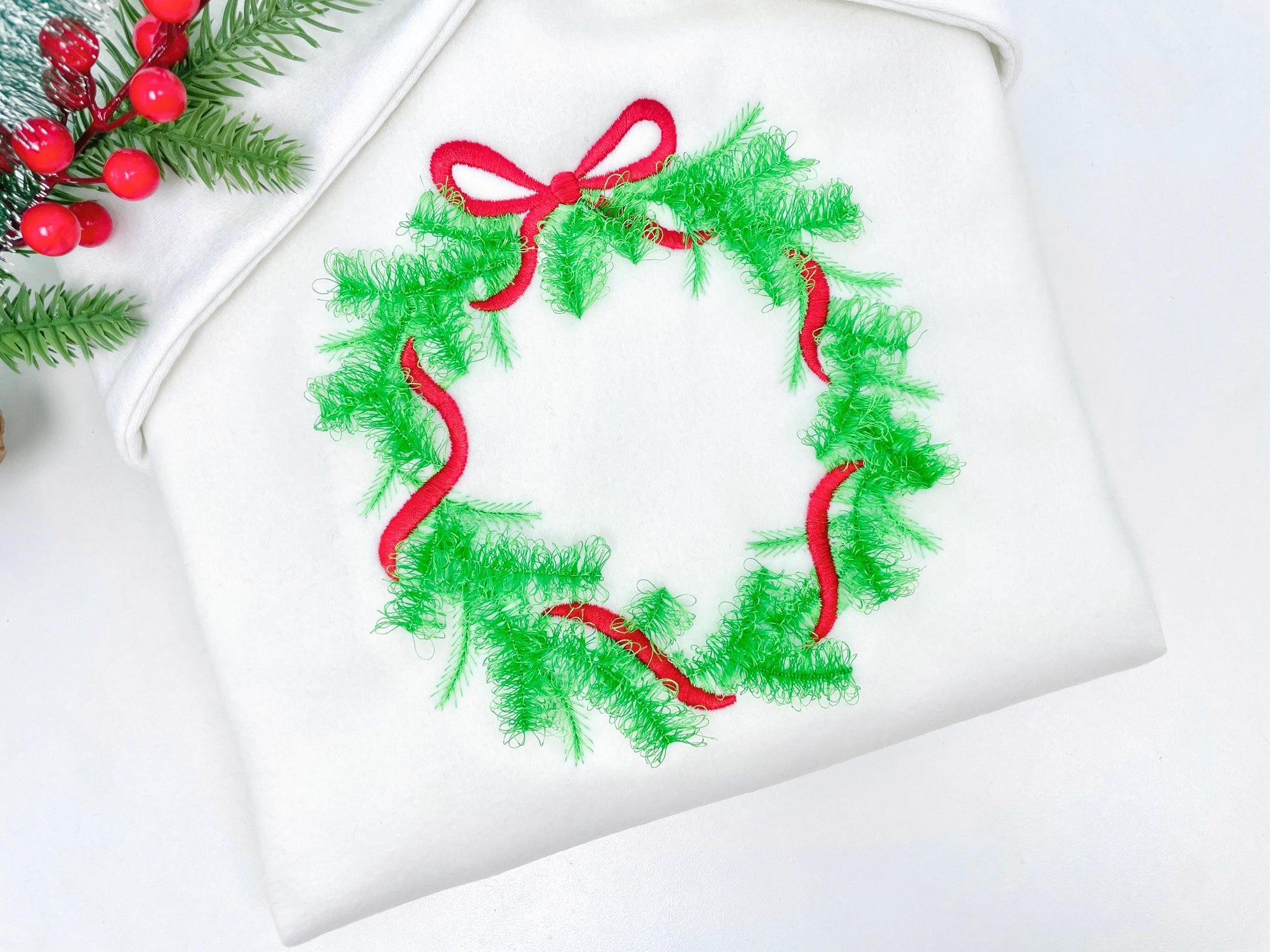 Fringed Christmas Wreath Machine Embroidery Designs Fur Chenille Fluffy Christmas Tree Garland Bow Crown Woodland Spruce Sizes 5 up to 8 In - Etsy