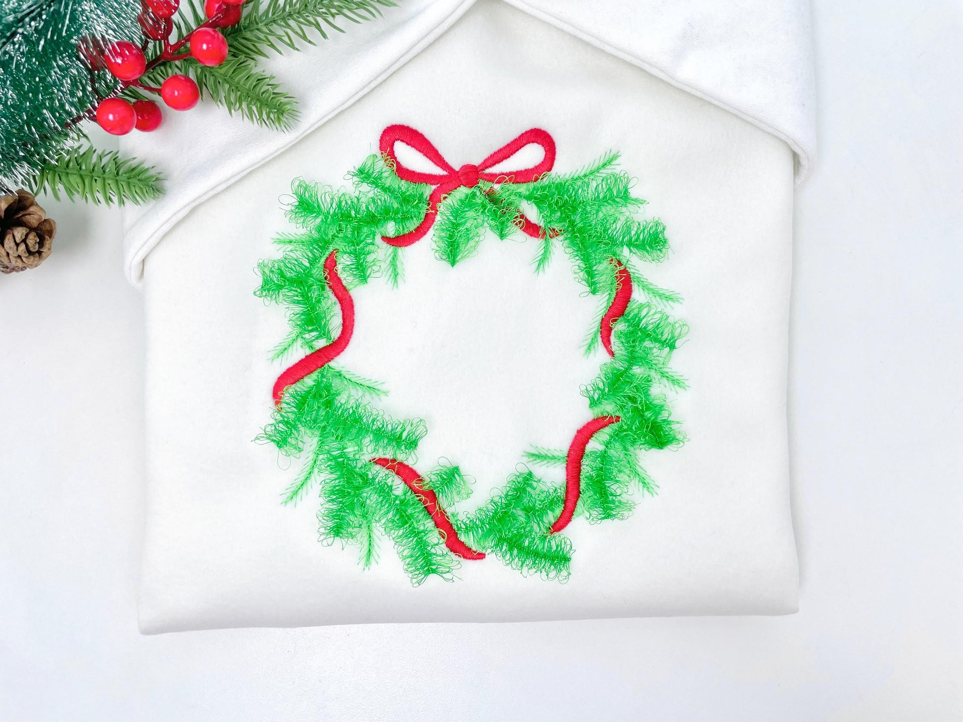 Fringed Christmas Wreath Machine Embroidery Designs Fur Chenille Fluffy Christmas Tree Garland Bow Crown Woodland Spruce Sizes 5 up to 8 In - Etsy