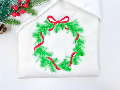 Fringed Christmas Wreath Machine Embroidery Designs Fur Chenille Fluffy Christmas Tree Garland Bow Crown Woodland Spruce Sizes 5 up to 8 In - Etsy