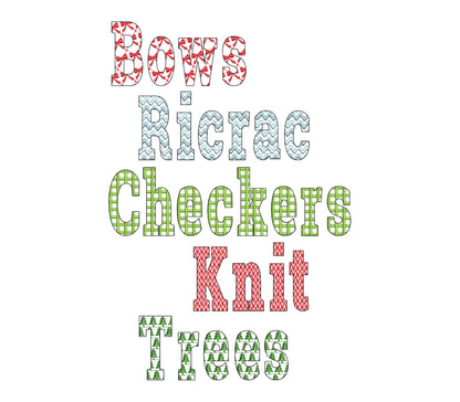 Christmas SET of 5 Patterned Fonts Bow Checks Ricrac Knit Trees Monogram Alphabet machine embroidery designs many sizes combine and merge