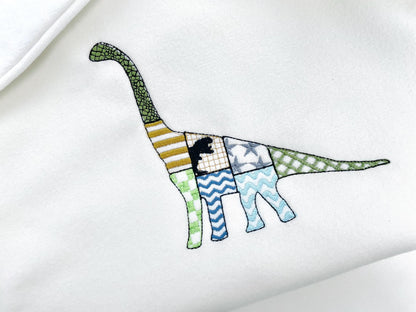 Patchwork Brachiosaurus dinosaur Jurassic animal silhouette patterned outline kids boys machine embroidery designs sizes 5 up to 8 inches