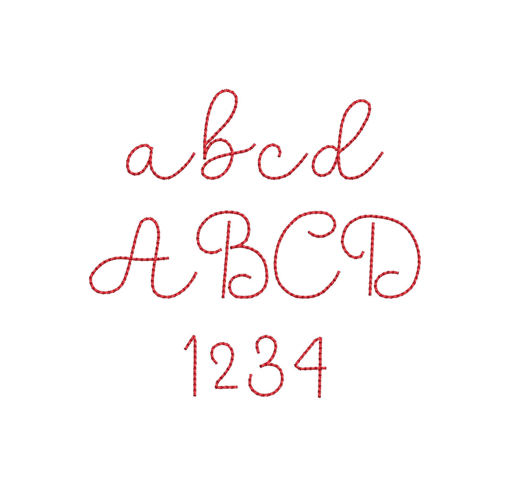 Handwritten script FONT Bunny Bean Alphabet Monogram bean stitch machine embroidery designs letters numbers assorted sizes 1 to 1.9 inch BX