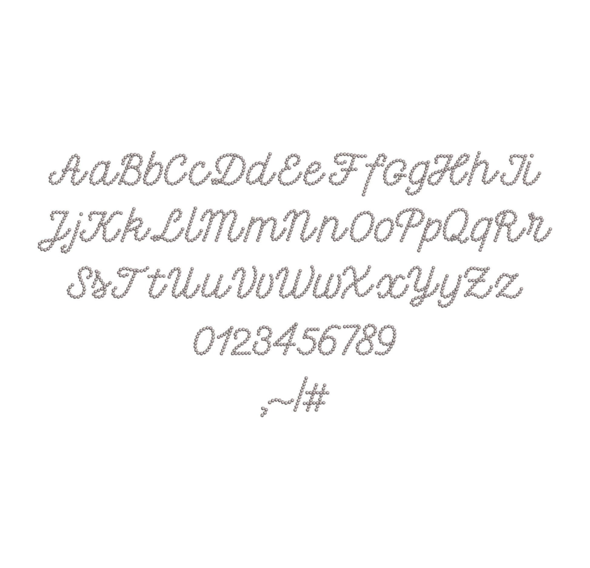 Petit Pearl FONT handwritten script Alphabet Monogram pearl stitch machine embroidery designs kids girls name mini sizes 0.9 up to 1.6 inch