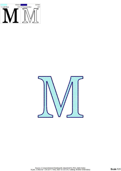 Block FONT Fill Stitch and Bean Outline Alphabet Monogram letters numbers punctuation machine embroidery designs sizes 1.3 up to 3.4 inch BX