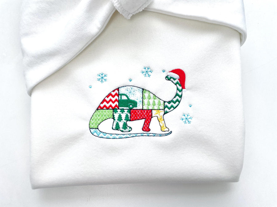 Christmas Apatosaurus Kiwi Jurassic Dinosaur Patchwork patterned silhouette outline kids machine embroidery designs