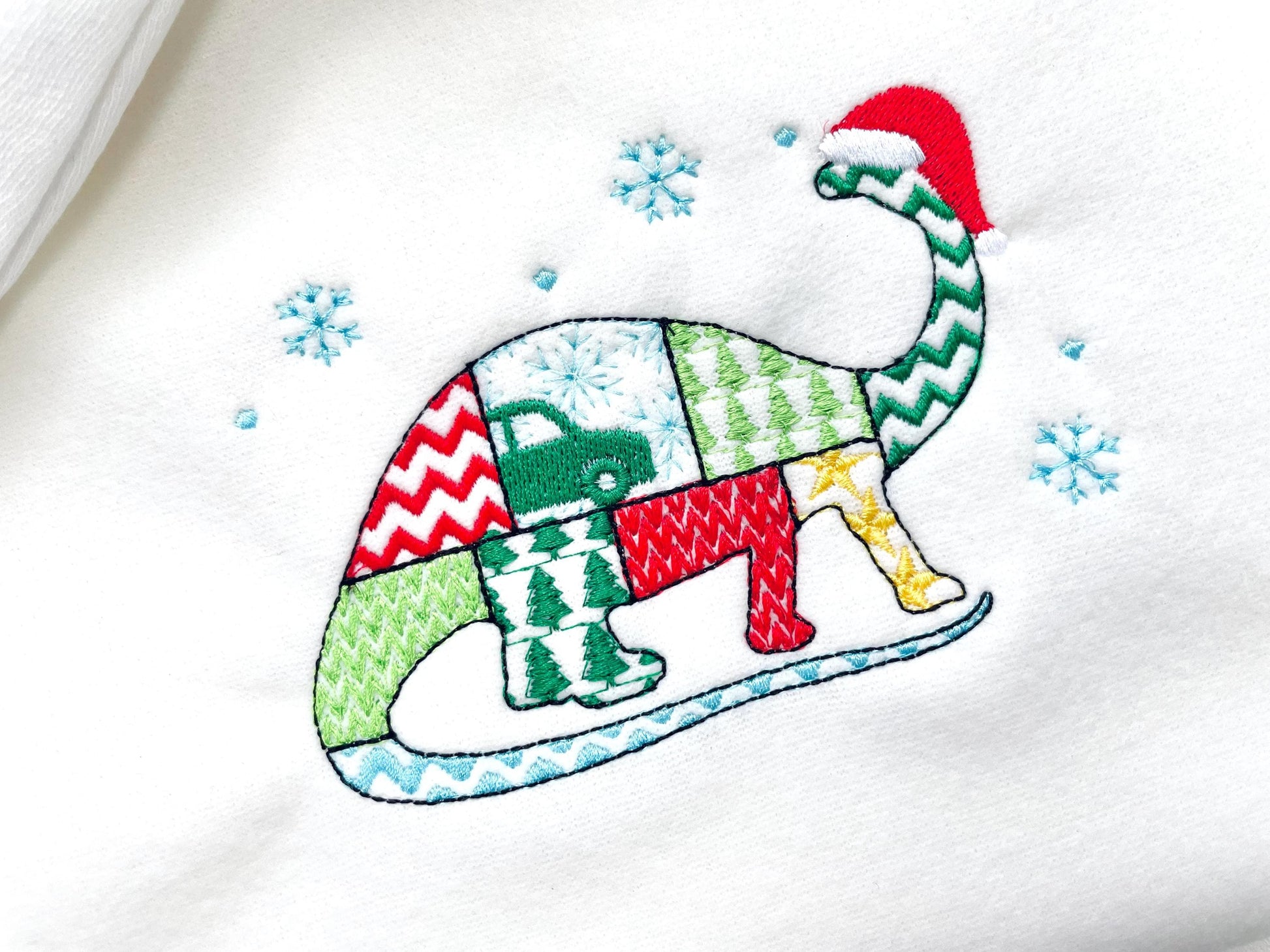 Christmas Apatosaurus Kiwi Jurassic Dinosaur Patchwork patterned silhouette outline kids machine embroidery designs