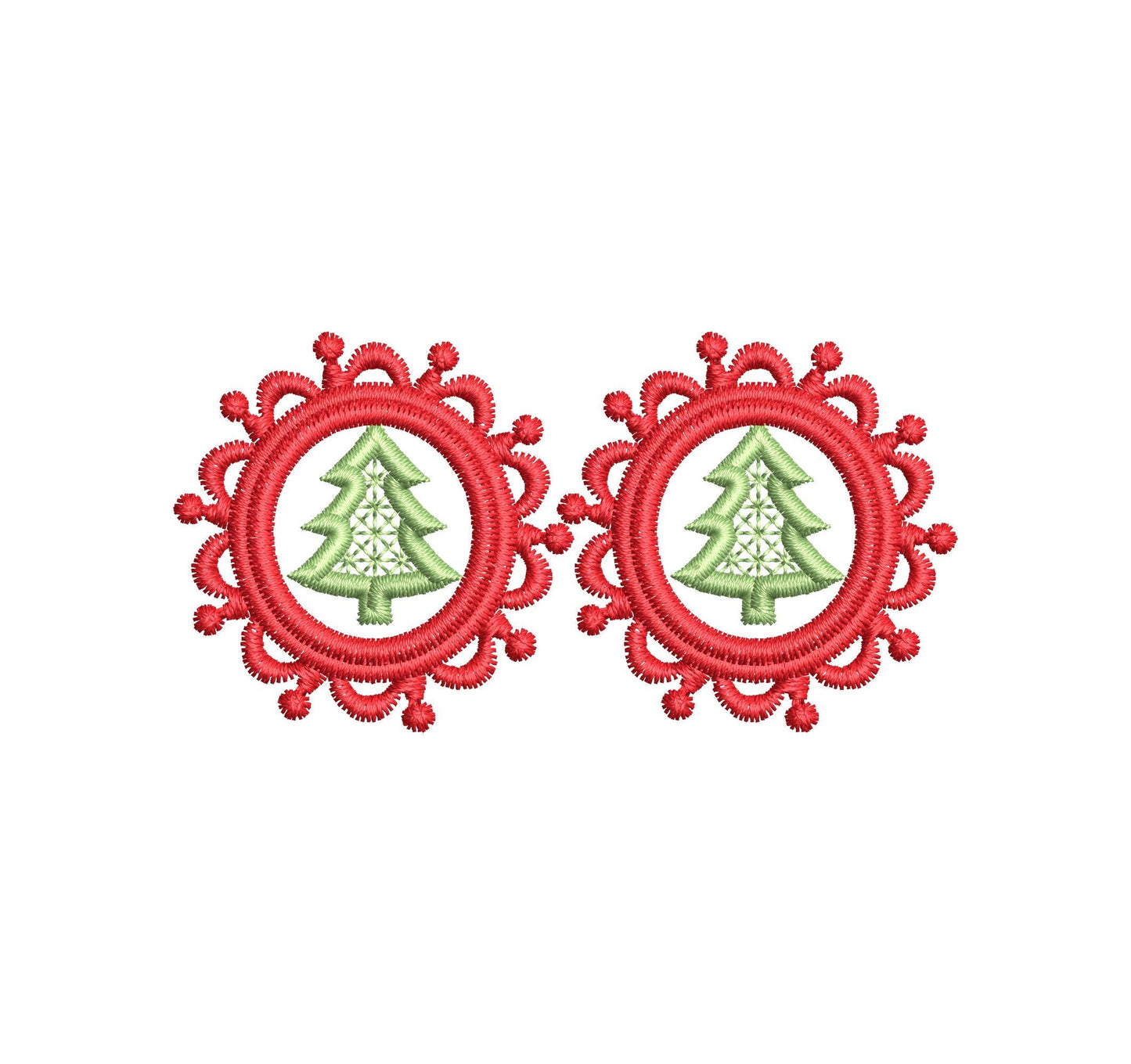 Christmas Tree lace frame Earrings Charm or gift tag FSL freestanding lace machine embroidery designs girls accessory simply in the hoop