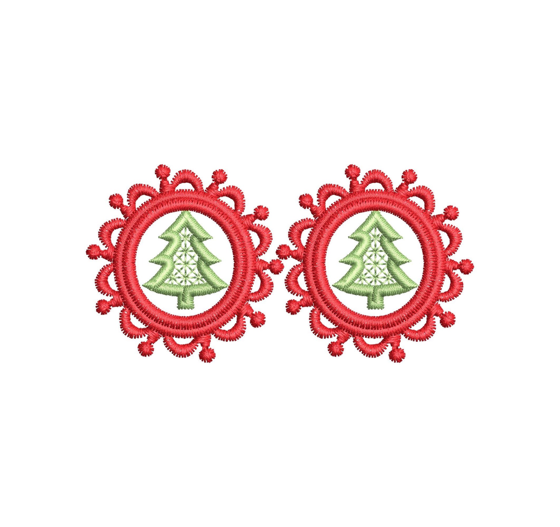 Christmas Tree lace frame Earrings Charm or gift tag FSL freestanding lace machine embroidery designs girls accessory simply in the hoop