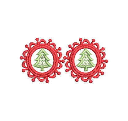 Christmas Tree lace frame Earrings Charm or gift tag FSL freestanding lace machine embroidery designs girls accessory simply in the hoop