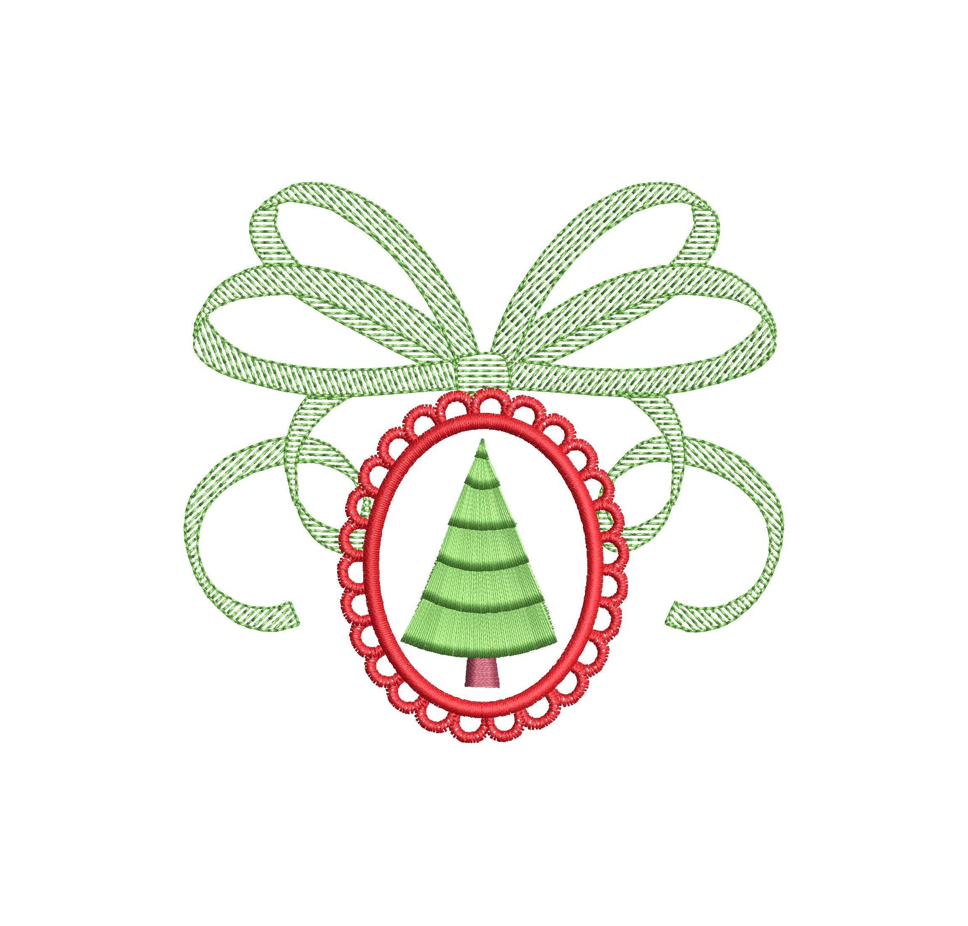 Fringed Fluffy Festive Christmas Tree in Lace Frame With Bow Fringe Chenille Pine Tree Cameo Machine Embroidery Designs Sizes 4 up to 5 Inch - Etsy