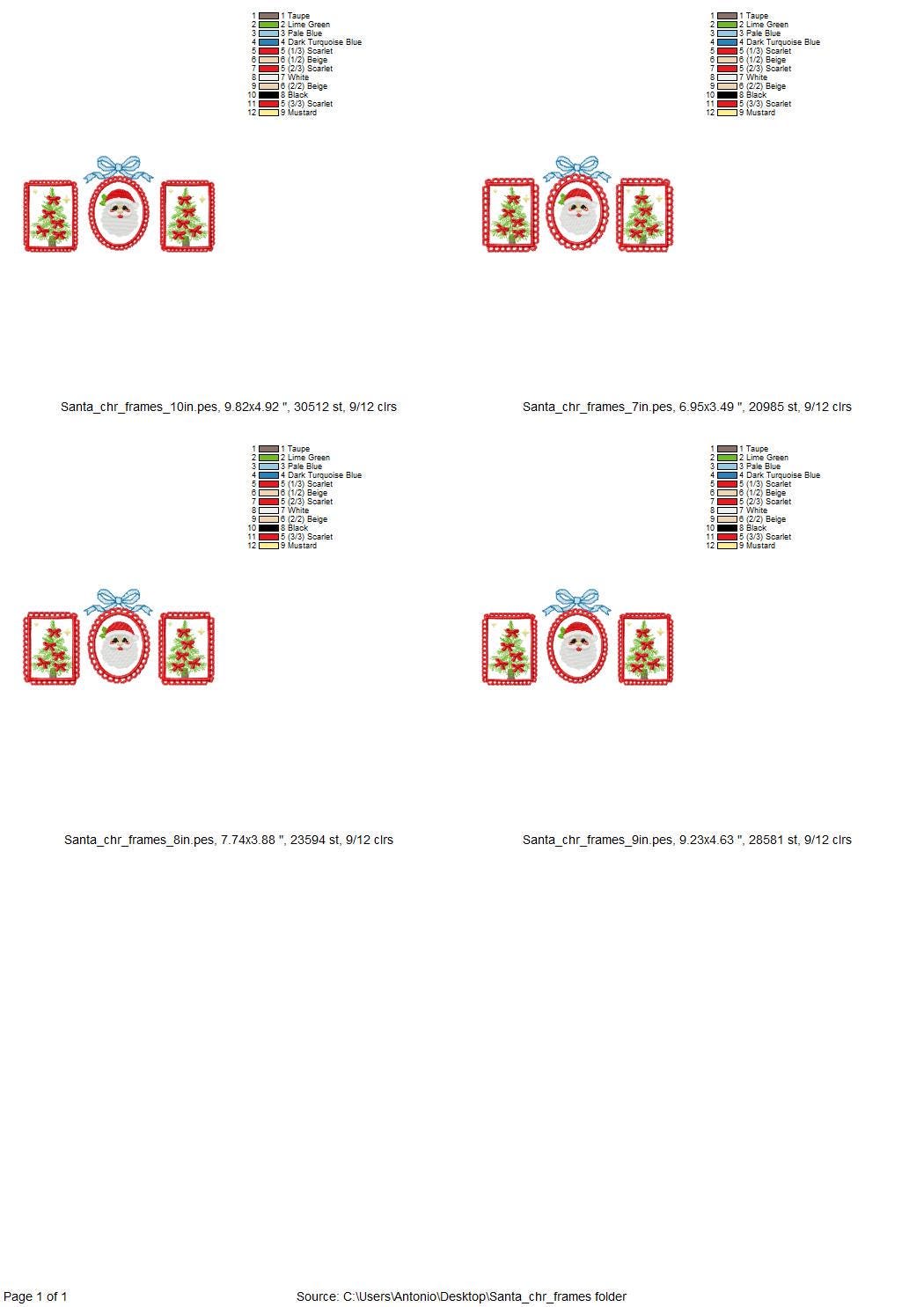 Christmas Tree and Santa Trio lace Frame and Bow machine embroidery designs sizes 7 up to 10 inch holidays festive tshirt home decor design