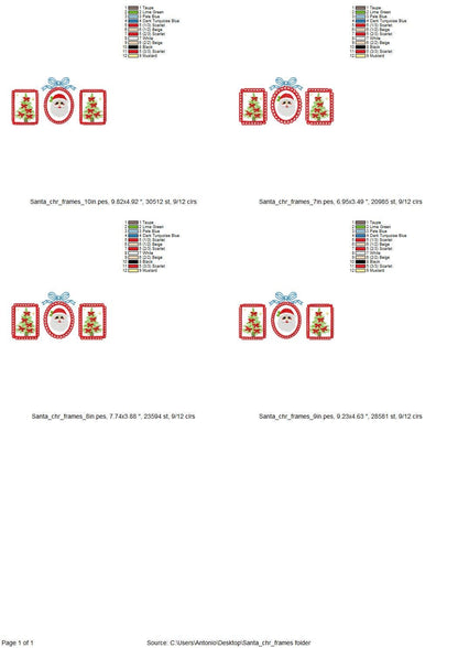 Christmas Tree and Santa Trio lace Frame and Bow machine embroidery designs sizes 7 up to 10 inch holidays festive tshirt home decor design