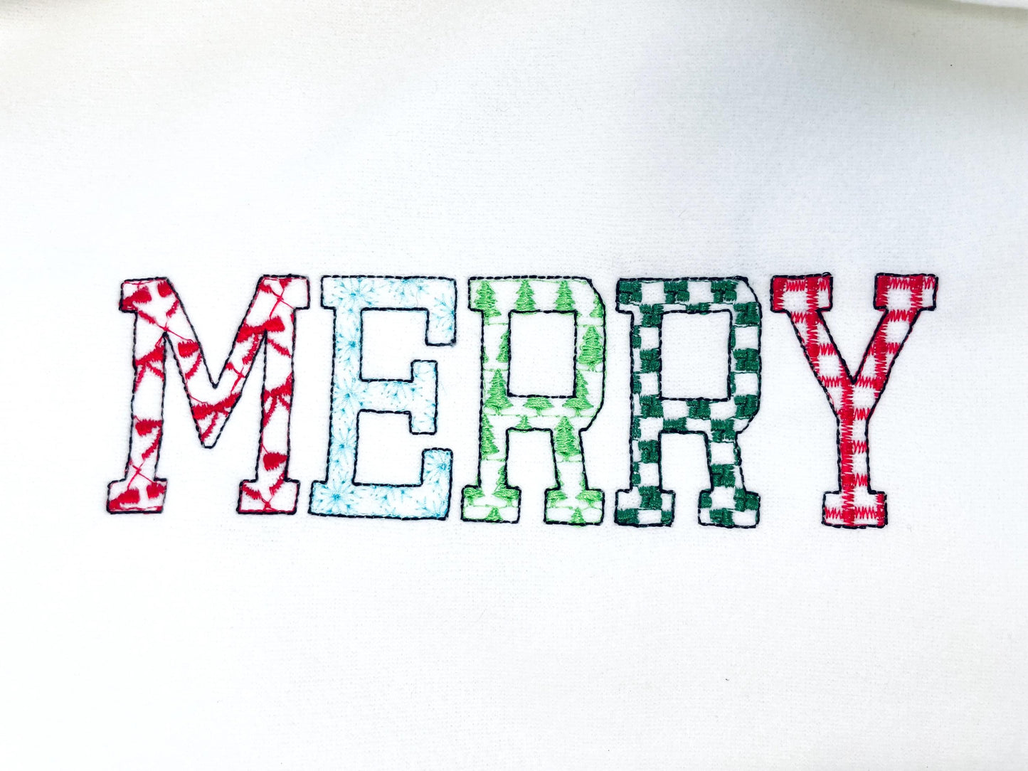 Christmas SET of 5 Patterned Fonts Bow Checks Ricrac Knit Trees Monogram Alphabet machine embroidery designs many sizes combine and merge