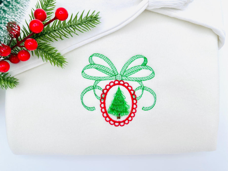 Fringed Fluffy Festive Christmas Tree in Lace Frame With Bow Fringe Chenille Pine Tree Cameo Machine Embroidery Designs Sizes 4 up to 5 Inch - Etsy