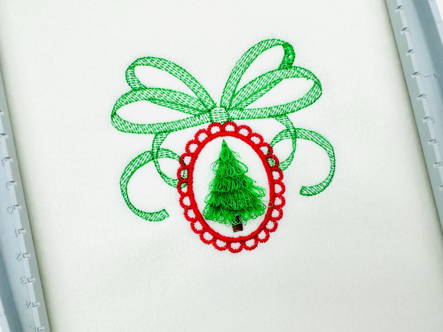 Fringed Fluffy Festive Christmas Tree in Lace Frame With Bow Fringe Chenille Pine Tree Cameo Machine Embroidery Designs Sizes 4 up to 5 Inch - Etsy
