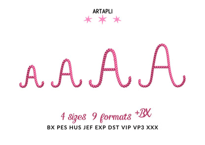 Mini Rope stitch FONT Whimsy Cowboy rodeo textured Alphabet Monogram Machine Embroidery Designs handwritten letters