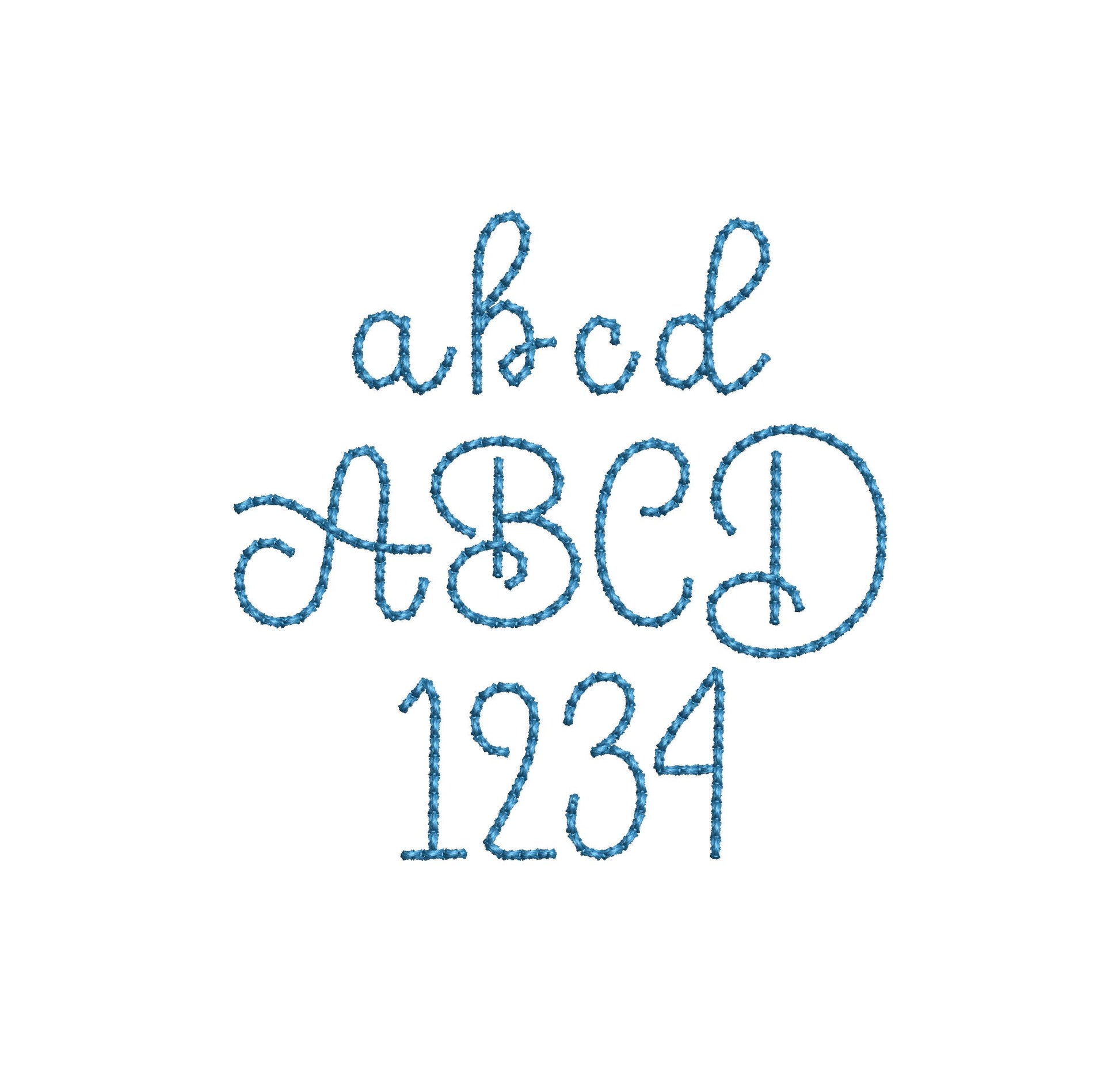 Handwritten script FONT Moon Bean Alphabet Monogram raised bean stitch kids baby machine embroidery designs mini sizes 0.6 up to 1.6 inch BX