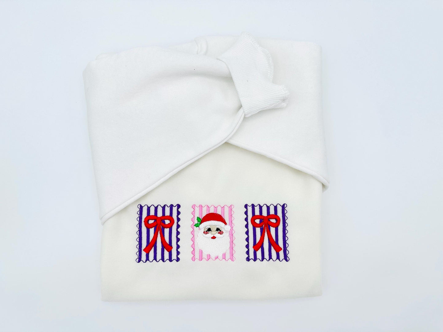 Christmas Santa and Bow Trio machine embroidery designs assorted sizes 5 up to 8 inch holidays festive and versatile design