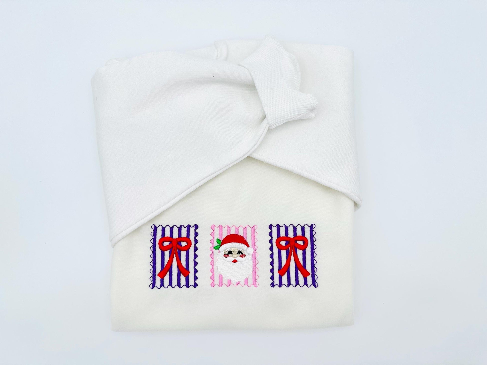 Christmas Santa and Bow Trio machine embroidery designs assorted sizes 5 up to 8 inch holidays festive and versatile design