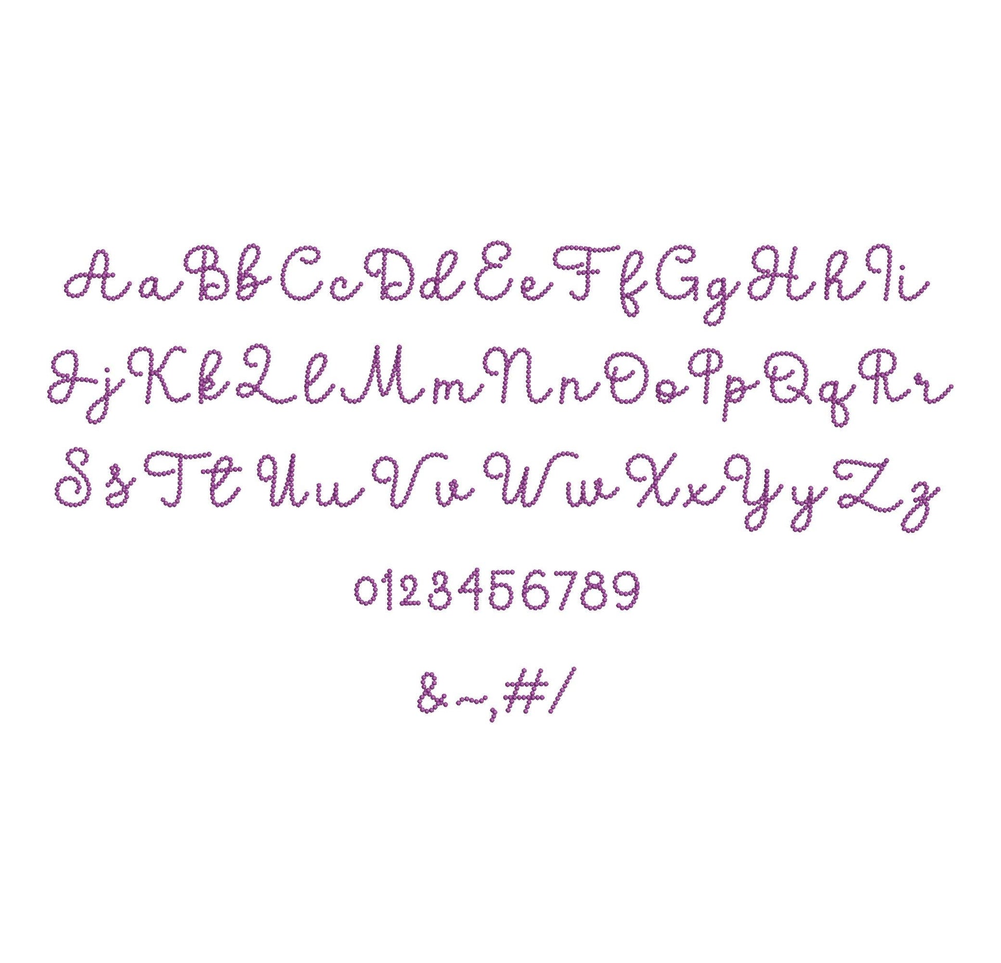 Pearl stitch FONT Bubbly Pearl handwritten script Alphabet Monogram machine embroidery designs kids girls name sizes 1 up to 2 inch, BX