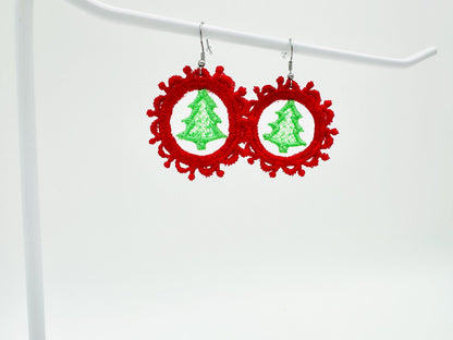Christmas Tree lace frame Earrings Charm or gift tag FSL freestanding lace machine embroidery designs girls accessory simply in the hoop