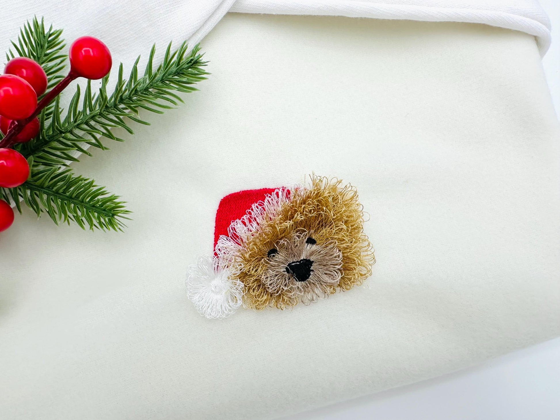 Mini Bear Dan With Santa Hat Fringed Fluffy Chenille Teddy Bear Small Sizes Machine Embroidery Designs Christmas Animal Kids Boys Design