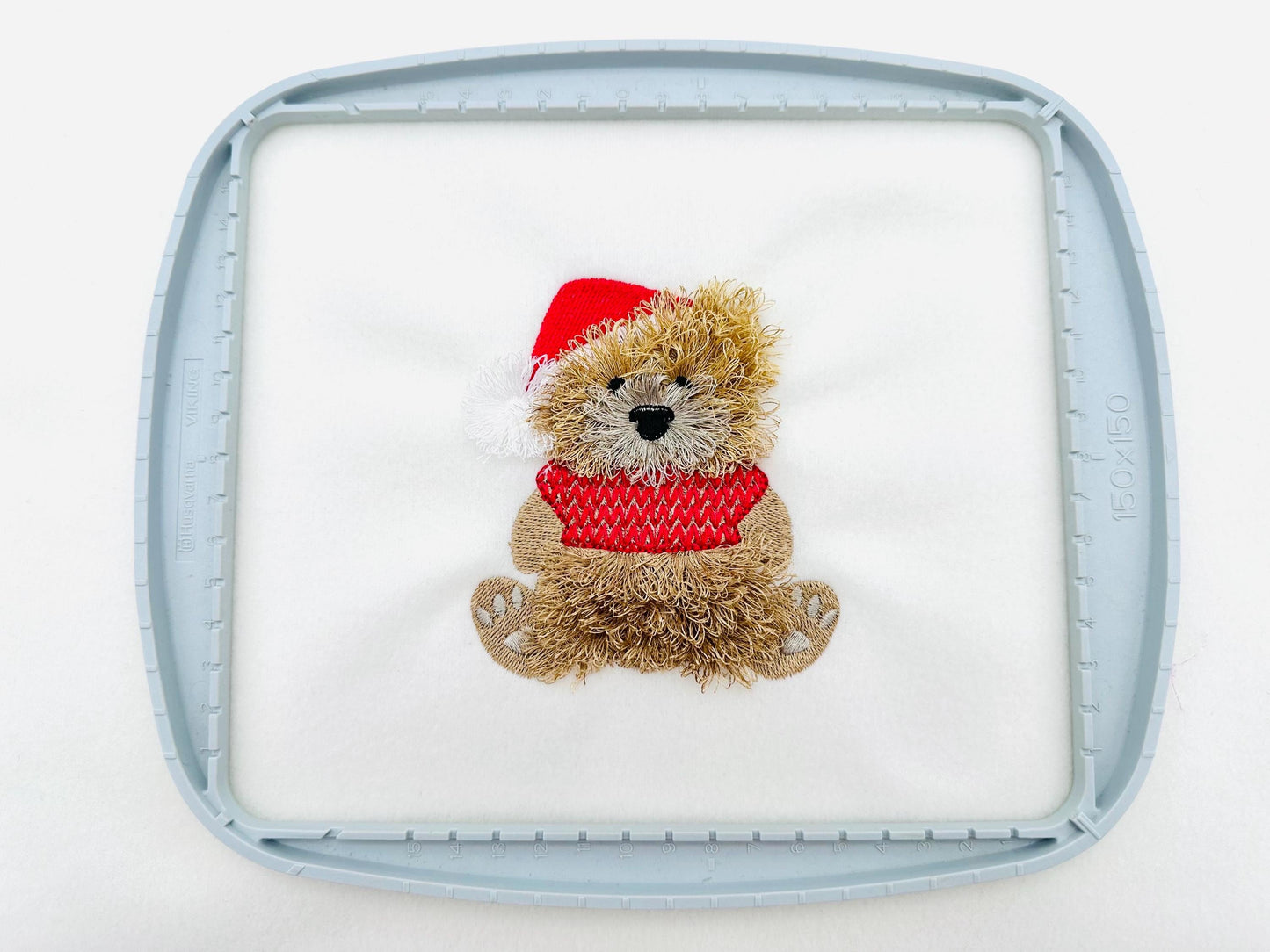 Fluffy Bear Dan With Santa Hat Knitted Sweater Fringed Chenille Teddy Bear Small Sizes Machine Embroidery Designs Christmas Animal Kids Boys