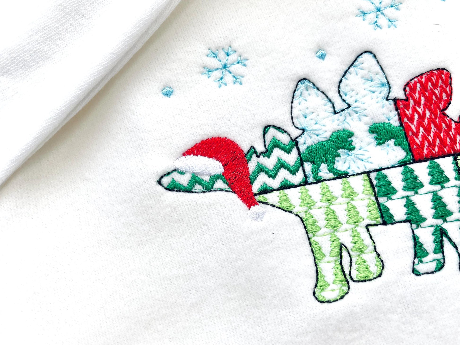 Christmas Stegosaurus Bobby Jurassic Dinosaur Patchwork patterned silhouette machine embroidery