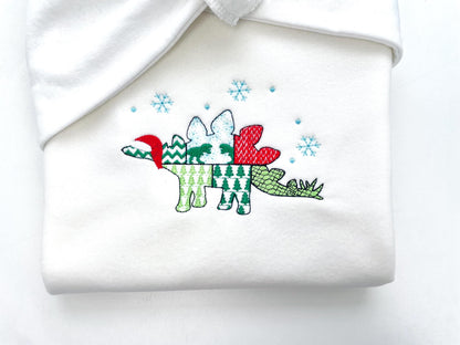 Christmas Stegosaurus Bobby Jurassic Dinosaur Patchwork patterned silhouette machine embroidery