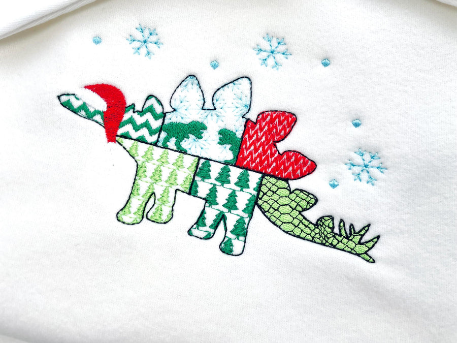 Christmas Stegosaurus Bobby Jurassic Dinosaur Patchwork patterned silhouette machine embroidery