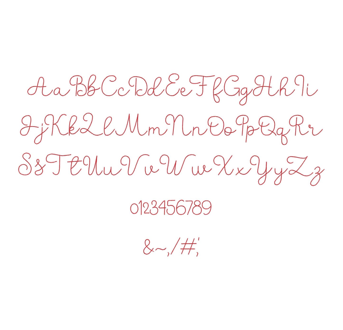 Handwritten script FONT Bunny Bean Alphabet Monogram bean stitch machine embroidery designs letters numbers assorted sizes 1 to 1.9 inch BX