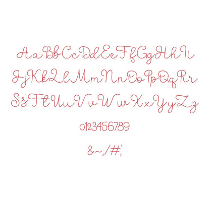Handwritten script FONT Bunny Bean Alphabet Monogram bean stitch machine embroidery designs letters numbers assorted sizes 1 to 1.9 inch BX