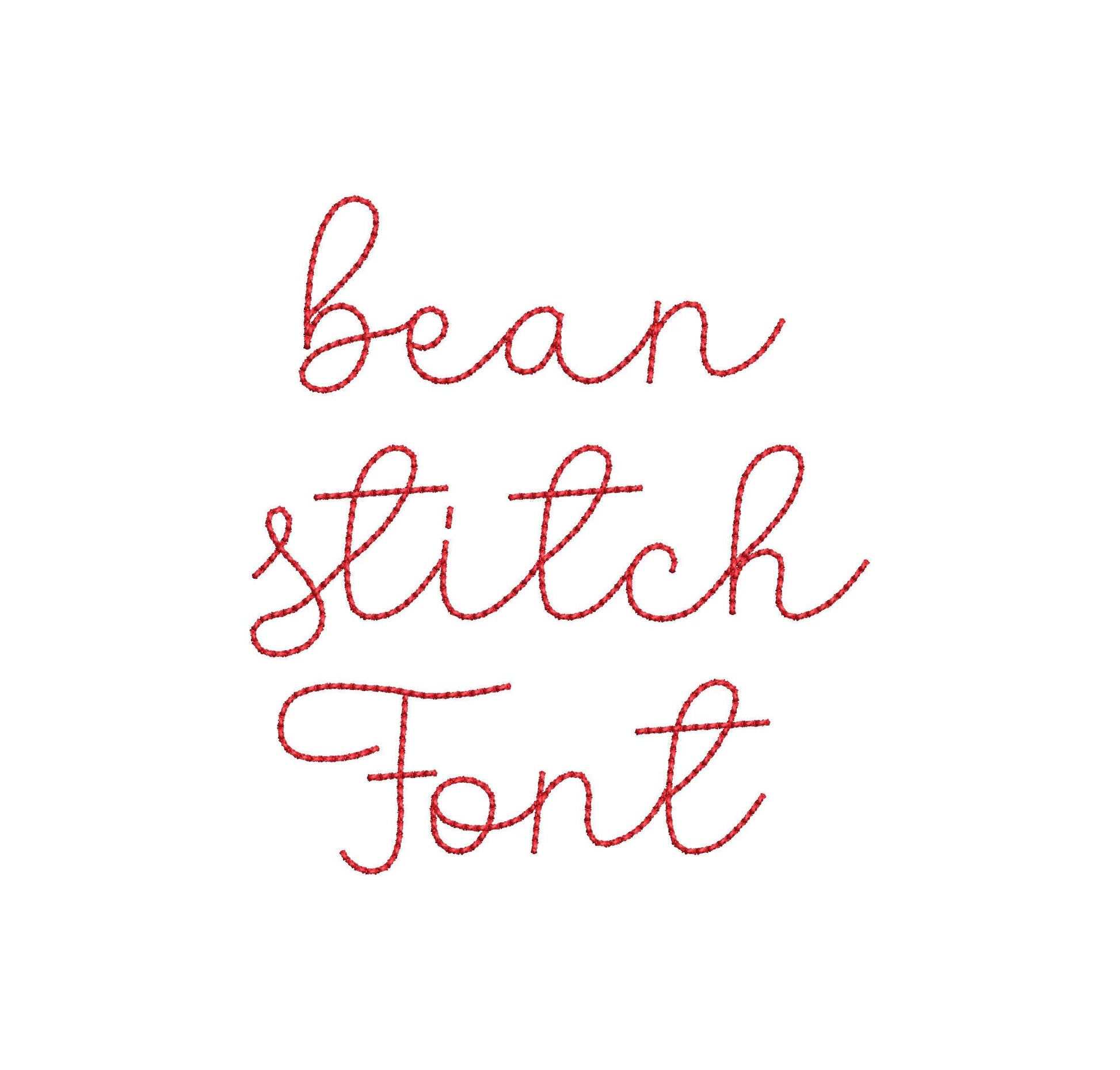 Handwritten script FONT Bunny Bean Alphabet Monogram bean stitch machine embroidery designs letters numbers assorted sizes 1 to 1.9 inch BX