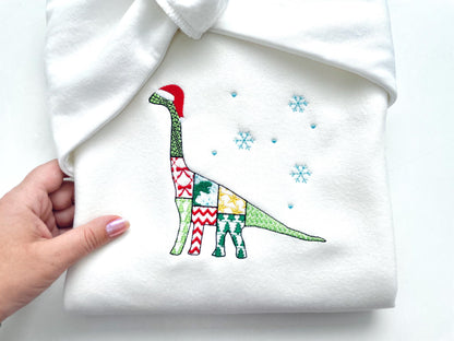 Christmas Brachiosaurus Stego Patchwork patterned Jurassic Dinosaur silhouette outline kids machine embroidery