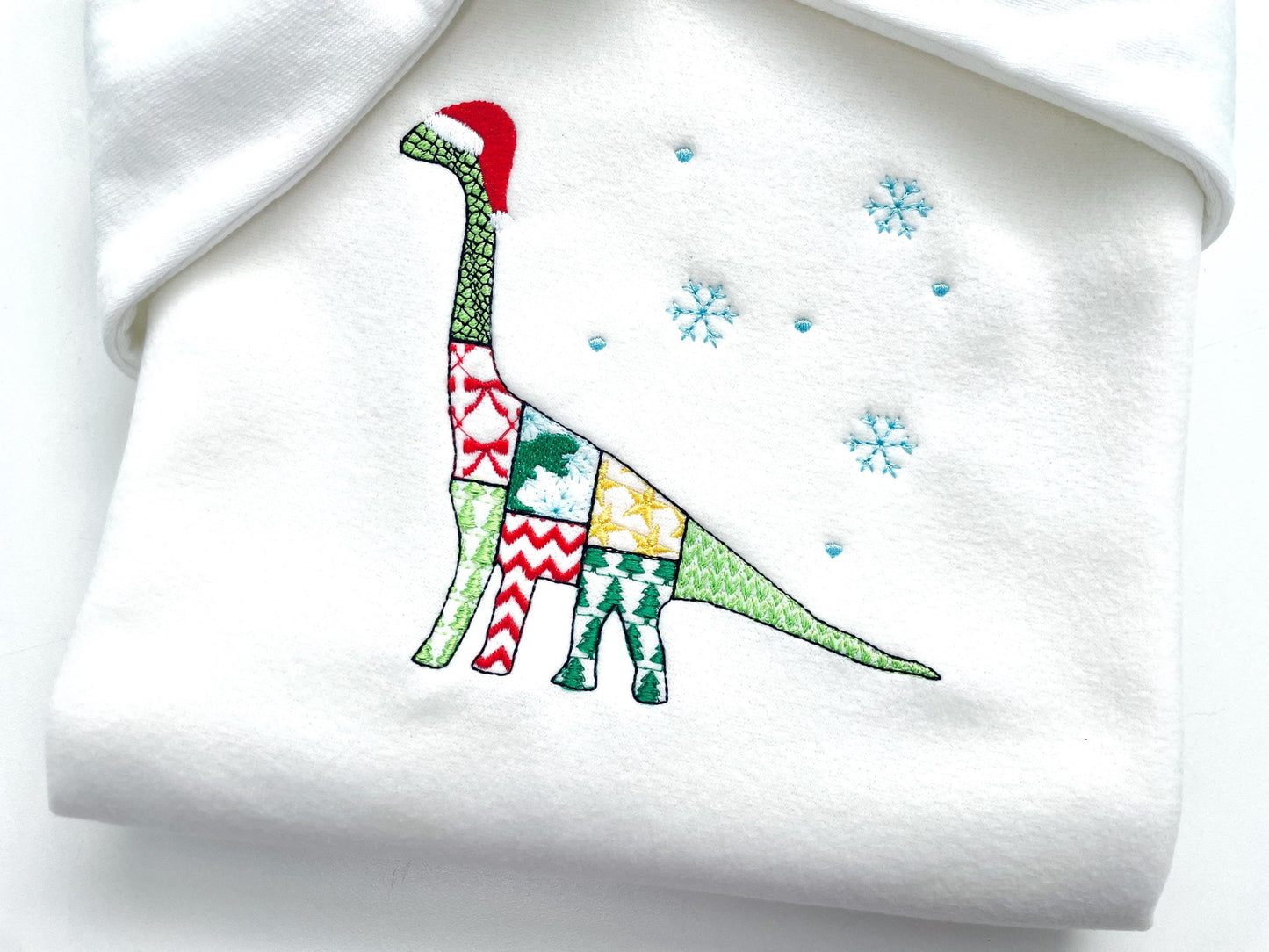 Christmas Brachiosaurus Stego Patchwork patterned Jurassic Dinosaur silhouette outline kids machine embroidery