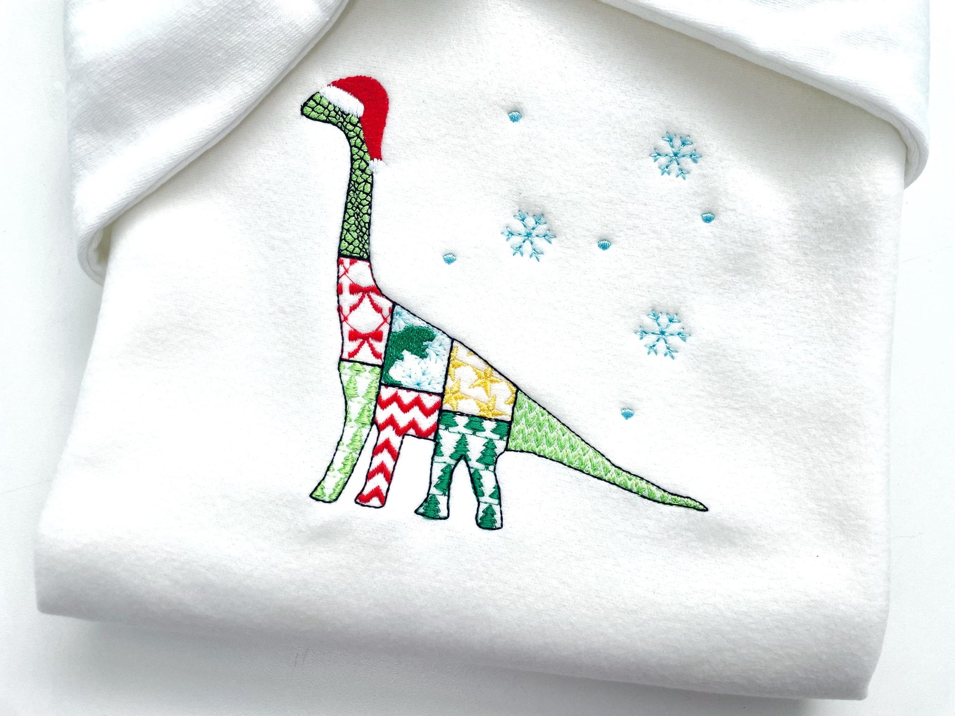 Christmas Brachiosaurus Stego Patchwork patterned Jurassic Dinosaur silhouette outline kids machine embroidery