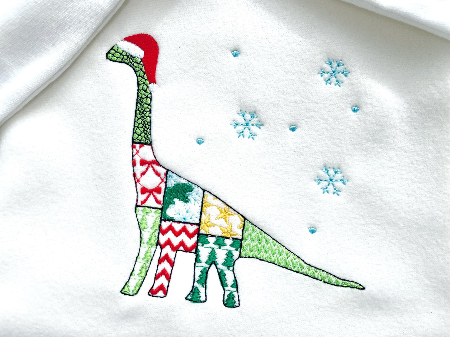 Christmas Brachiosaurus Stego Patchwork patterned Jurassic Dinosaur silhouette outline kids machine embroidery