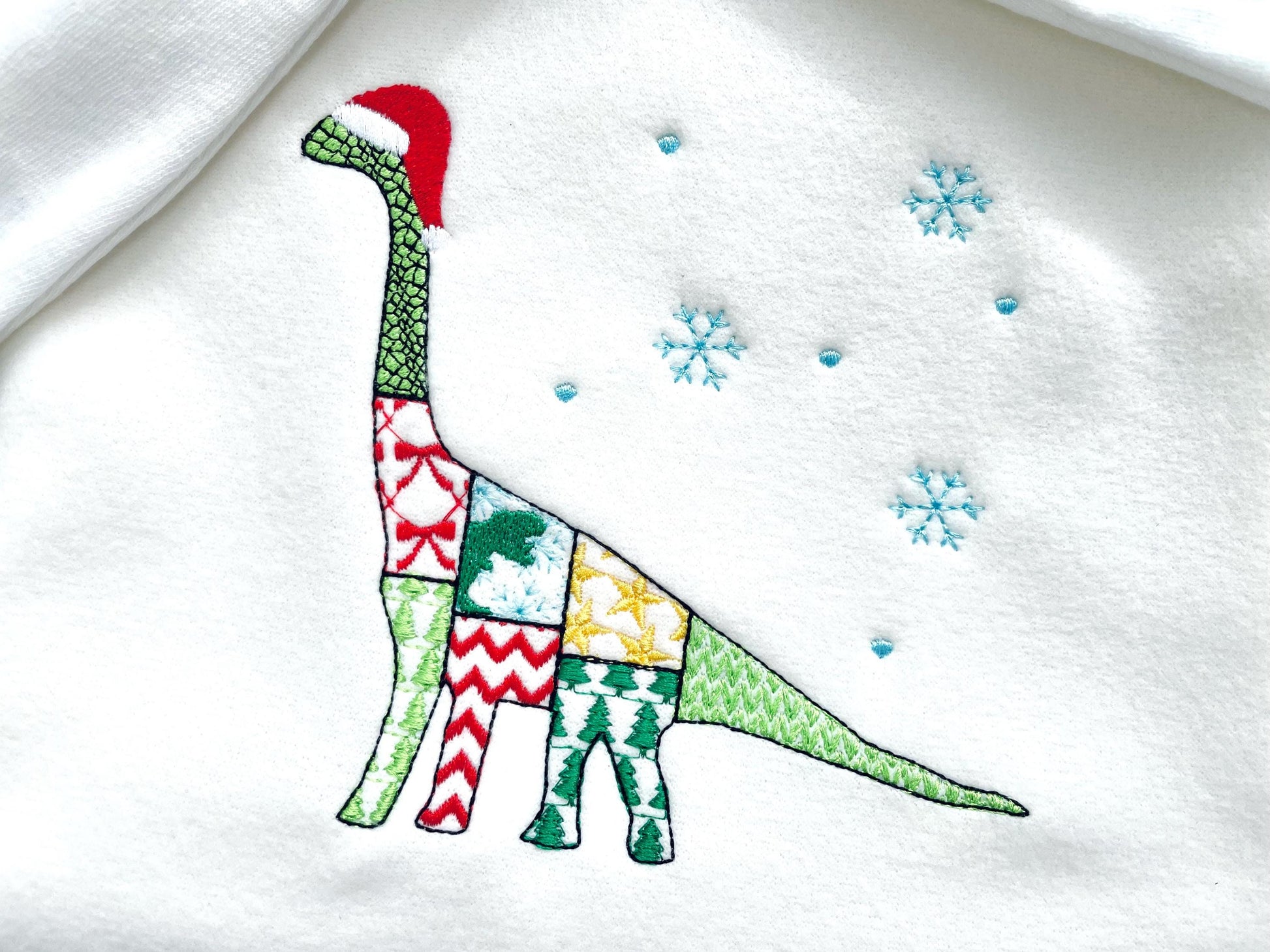 Christmas Brachiosaurus Stego Patchwork patterned Jurassic Dinosaur silhouette outline kids machine embroidery
