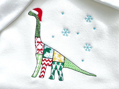 Christmas Brachiosaurus Stego Patchwork patterned Jurassic Dinosaur silhouette outline kids machine embroidery