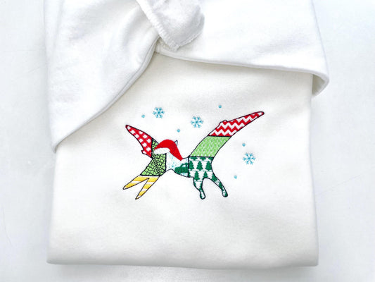 Christmas Pterodactyl Blaze Patchwork patterned Jurassic Dinosaur silhouette outline kids boys machine embroidery design