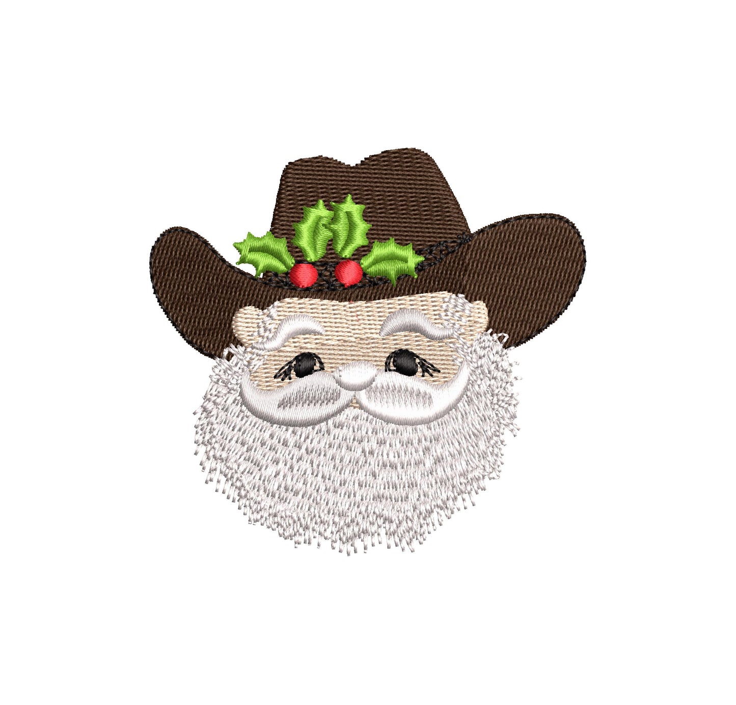 Christmas Santa Cowboy fill stitch machine embroidery designs mini sizes kids baby Santa face cowboy hat with holly flower