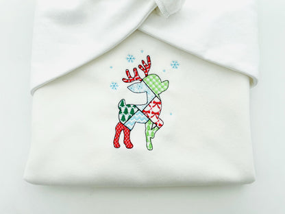 Patchwork Deer Noel Christmas theme cute Reindeer patterned silhouette outline kids baby machine embroidery designs