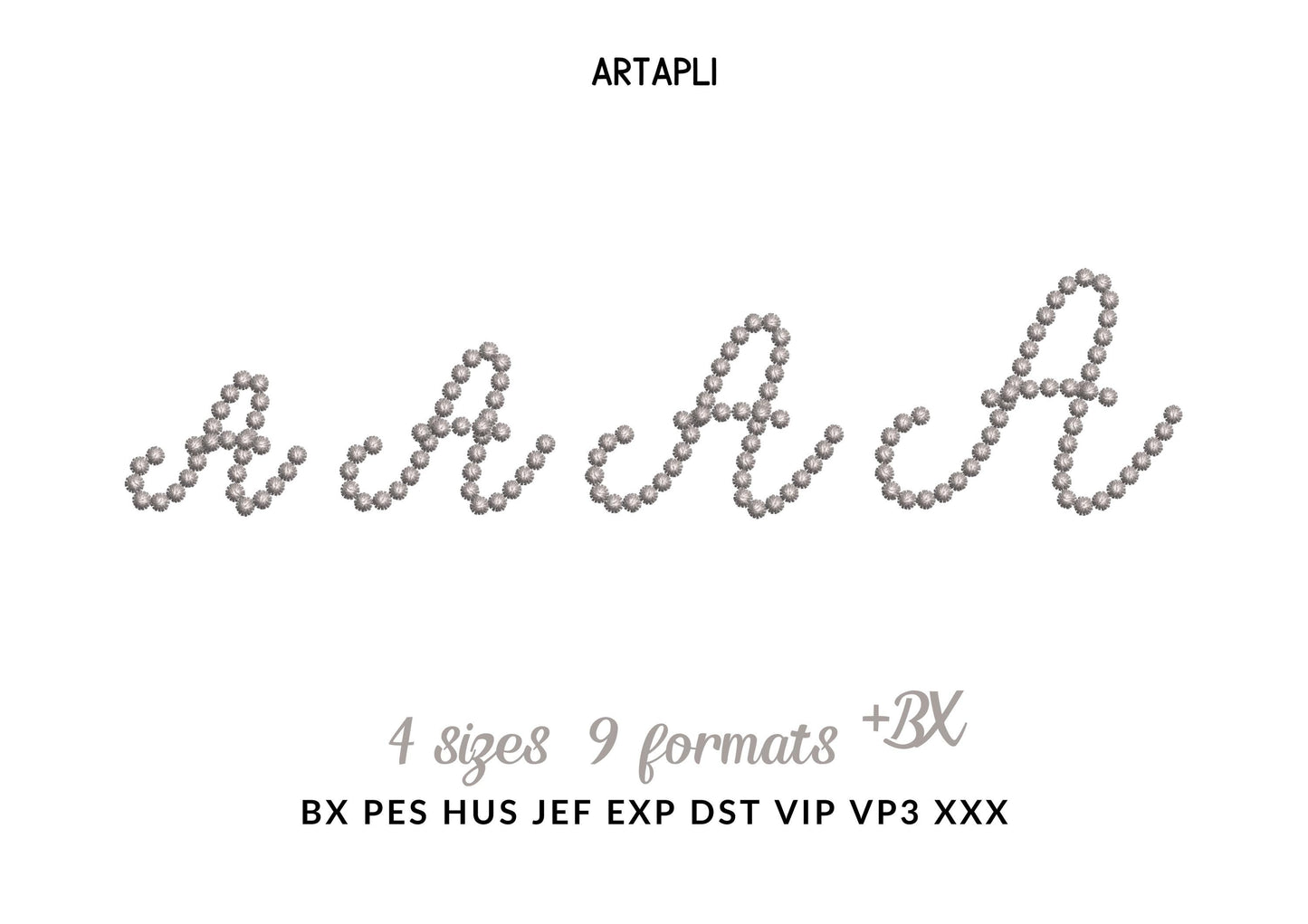 Petit Pearl FONT handwritten script Alphabet Monogram pearl stitch machine embroidery designs kids girls name mini sizes 0.9 up to 1.6 inch