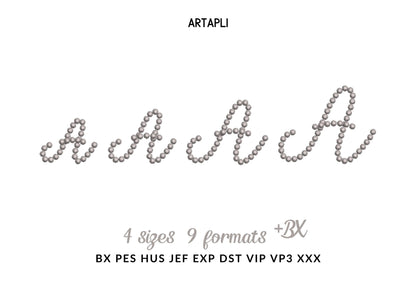 Petit Pearl FONT handwritten script Alphabet Monogram pearl stitch machine embroidery designs kids girls name mini sizes 0.9 up to 1.6 inch