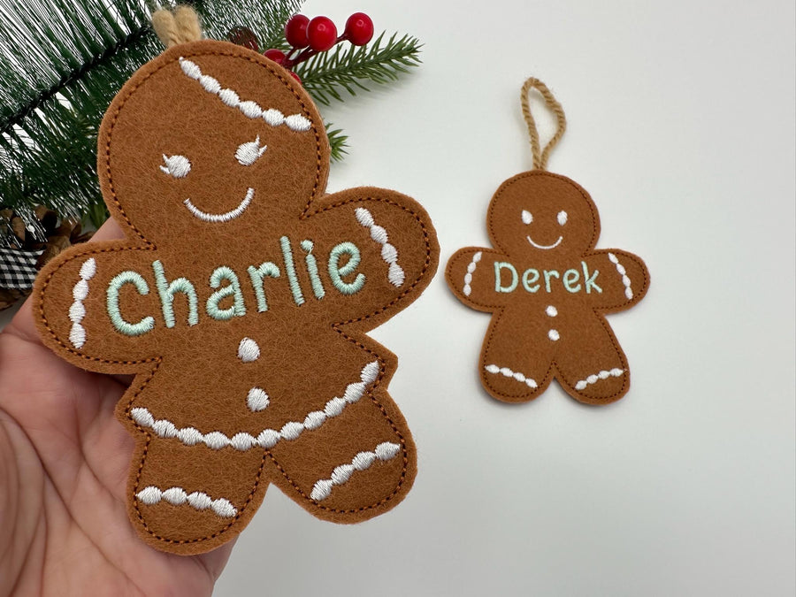 Gingerbread Man Girl SET of 2 types feltie and Mini FONT Christmas Ginger Cookie Ornament